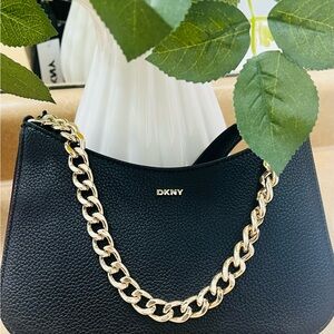 DKNY Black Shoulder Bag with Gold Chain